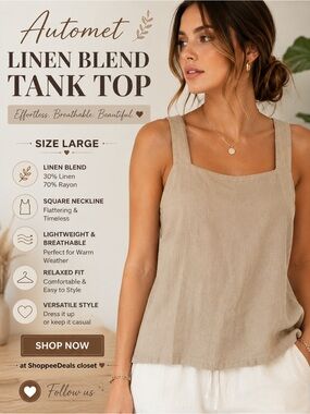 Automet Linen Blend Square Neck Tank Top – Women’s Large